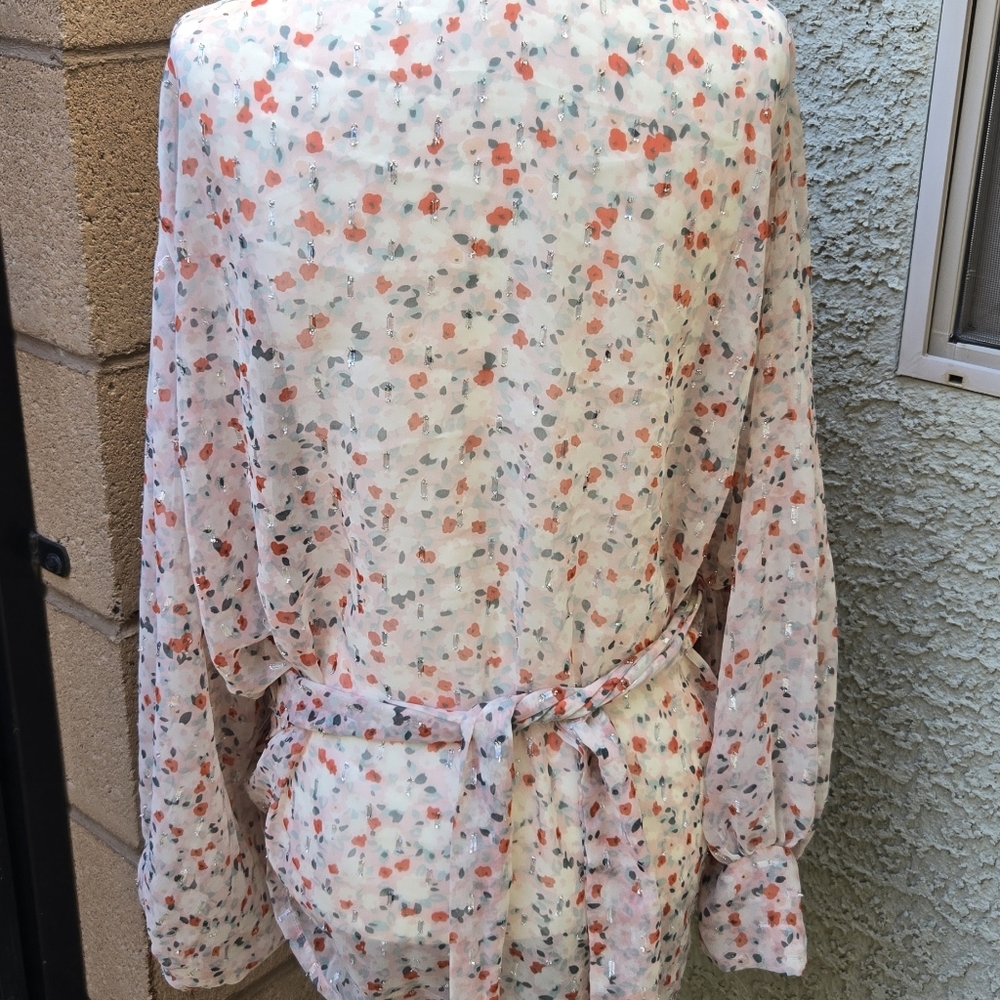 Anthropologie Pilcro Silver Metallic Accent Kimono Blouse - Picture 9 of 12
